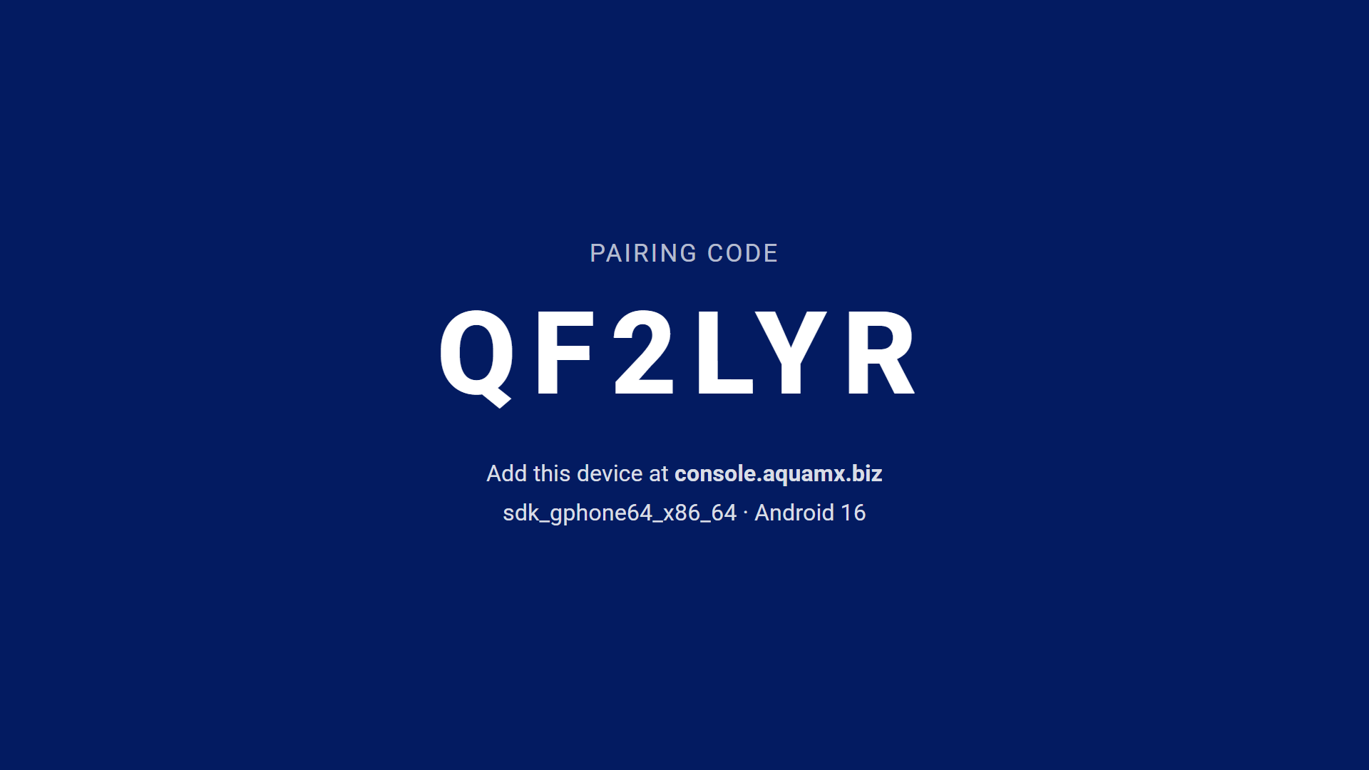 Pairing code shown on the screen
